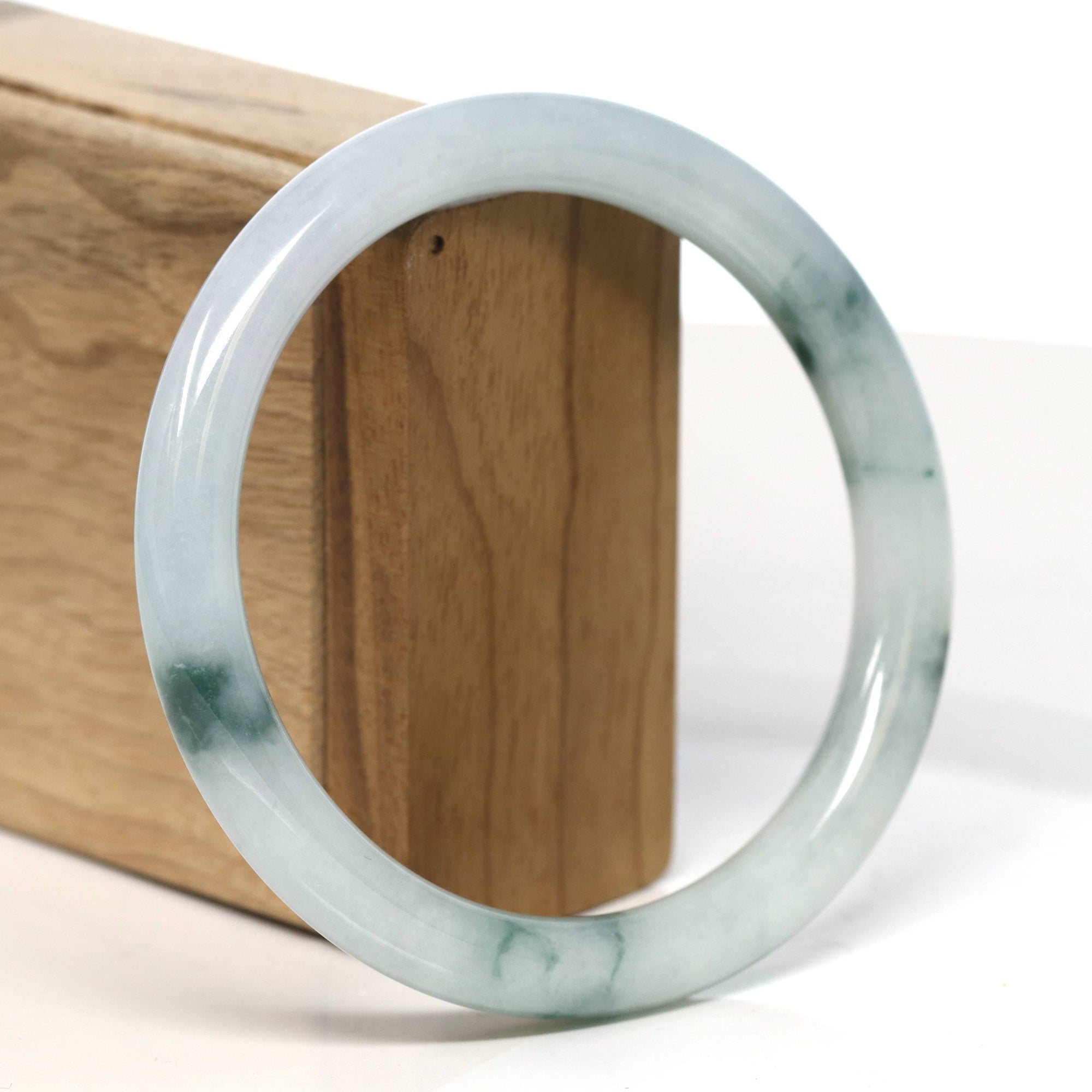 Baikalla Jewelry Jadeite Jade Bangle Bracelet "Classic Round" Blue- Green Jadeite Jade Bangle (56.1 mm) #T473