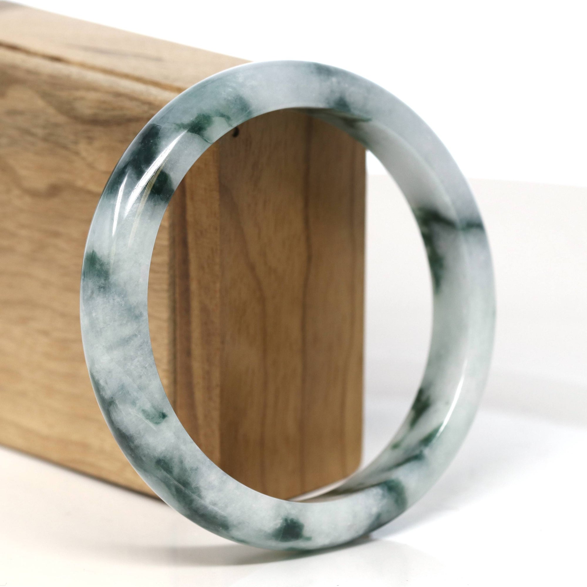 Baikalla Jewelry Jadeite Jade Bangle Bracelet "Classic Princess Half Round" Blue- Green Jadeite Jade Bangle (61.5 mm) #T474