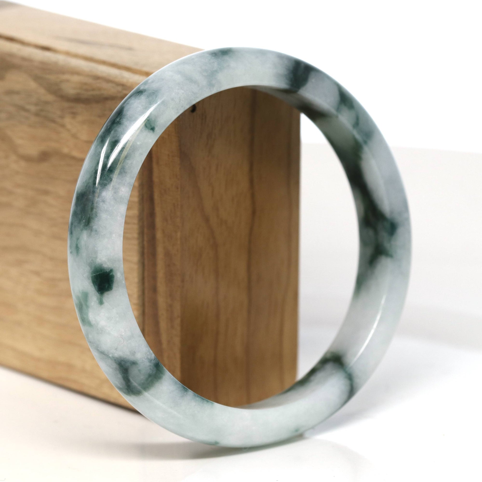 Baikalla Jewelry Jadeite Jade Bangle Bracelet "Classic Princess Half Round" Blue- Green Jadeite Jade Bangle (61.5 mm) #T474