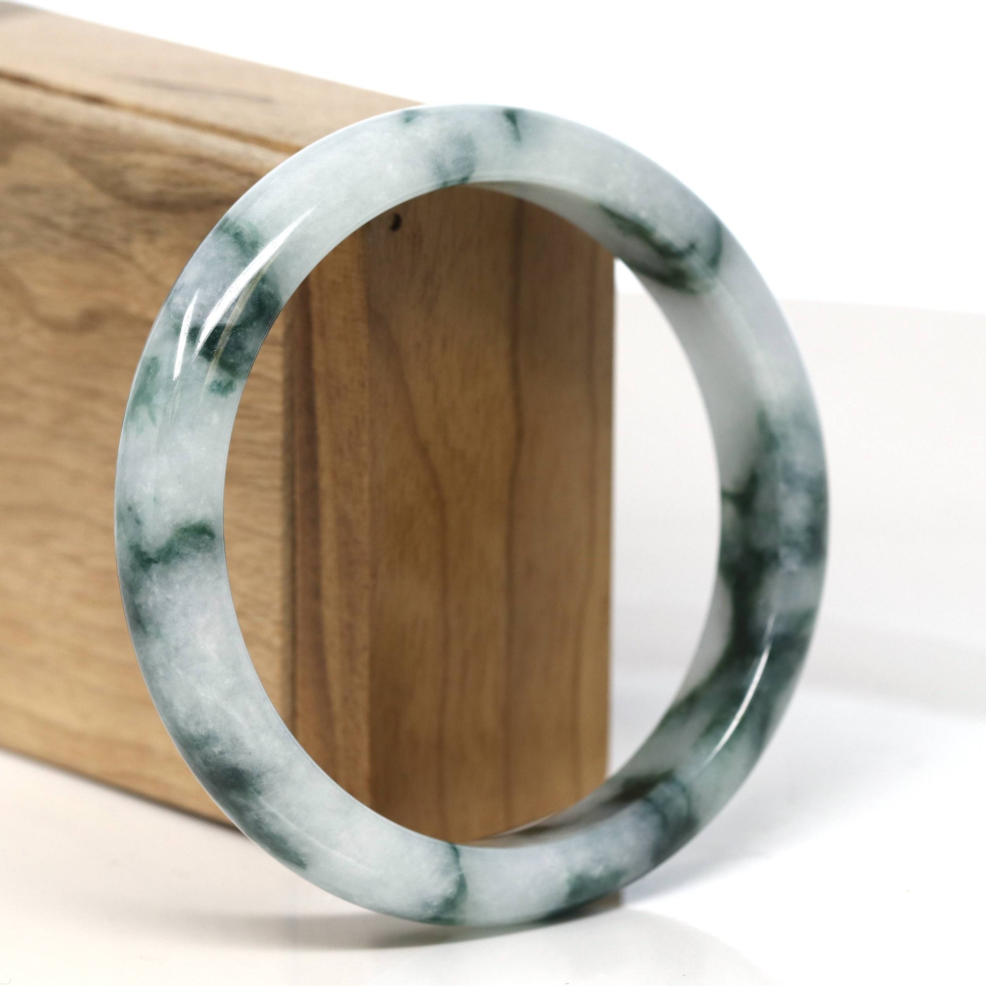 Baikalla Jewelry Jadeite Jade Bangle Bracelet "Classic Princess Half Round" Blue- Green Jadeite Jade Bangle (61.5 mm) #T474