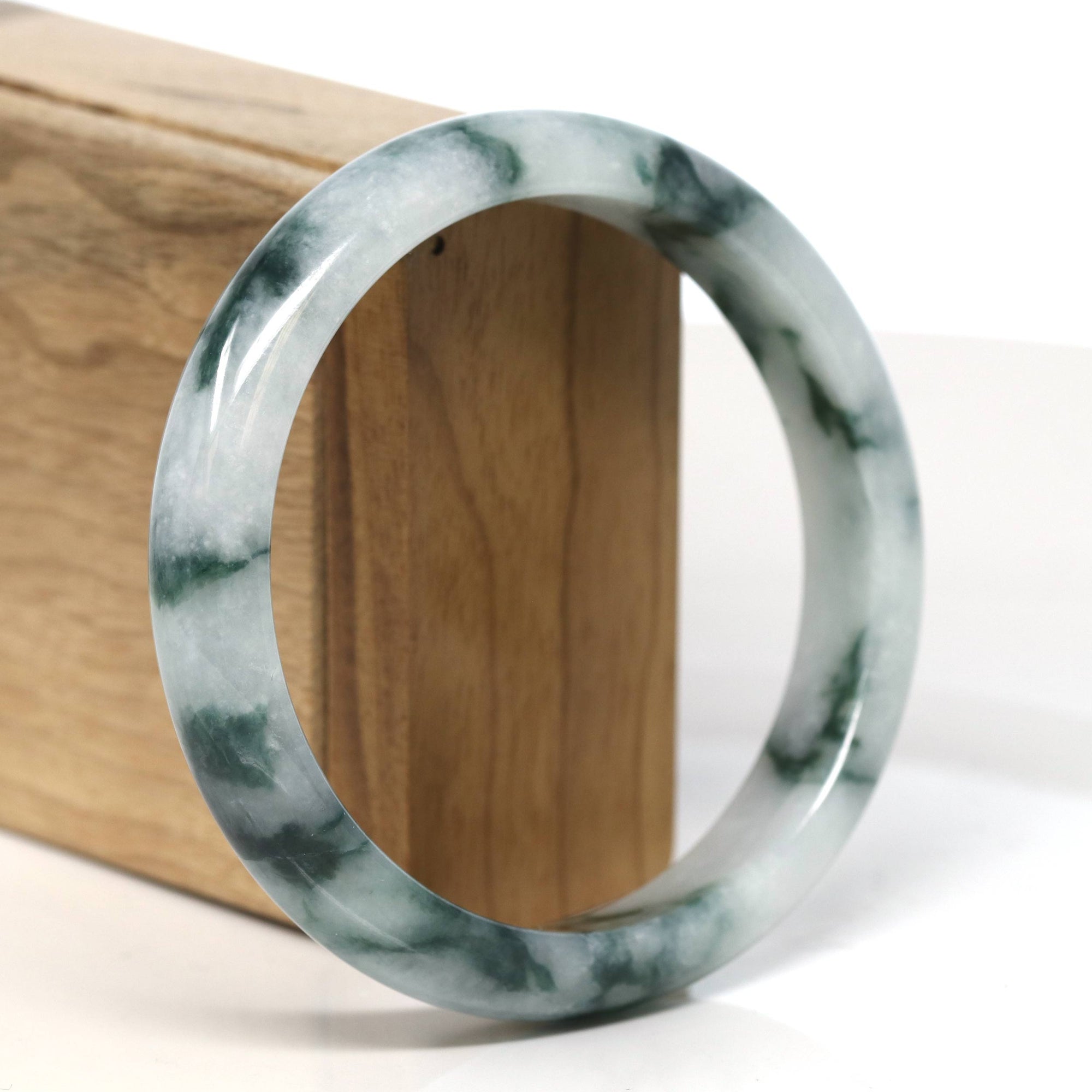 Baikalla Jewelry Jadeite Jade Bangle Bracelet "Classic Princess Half Round" Blue- Green Jadeite Jade Bangle (61.5 mm) #T474