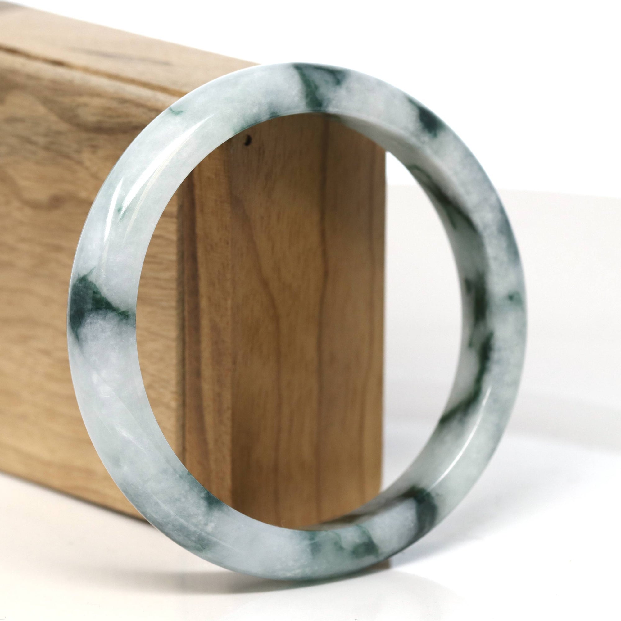 Baikalla Jewelry Jadeite Jade Bangle Bracelet "Classic Princess Half Round" Blue- Green Jadeite Jade Bangle (61.5 mm) #T474