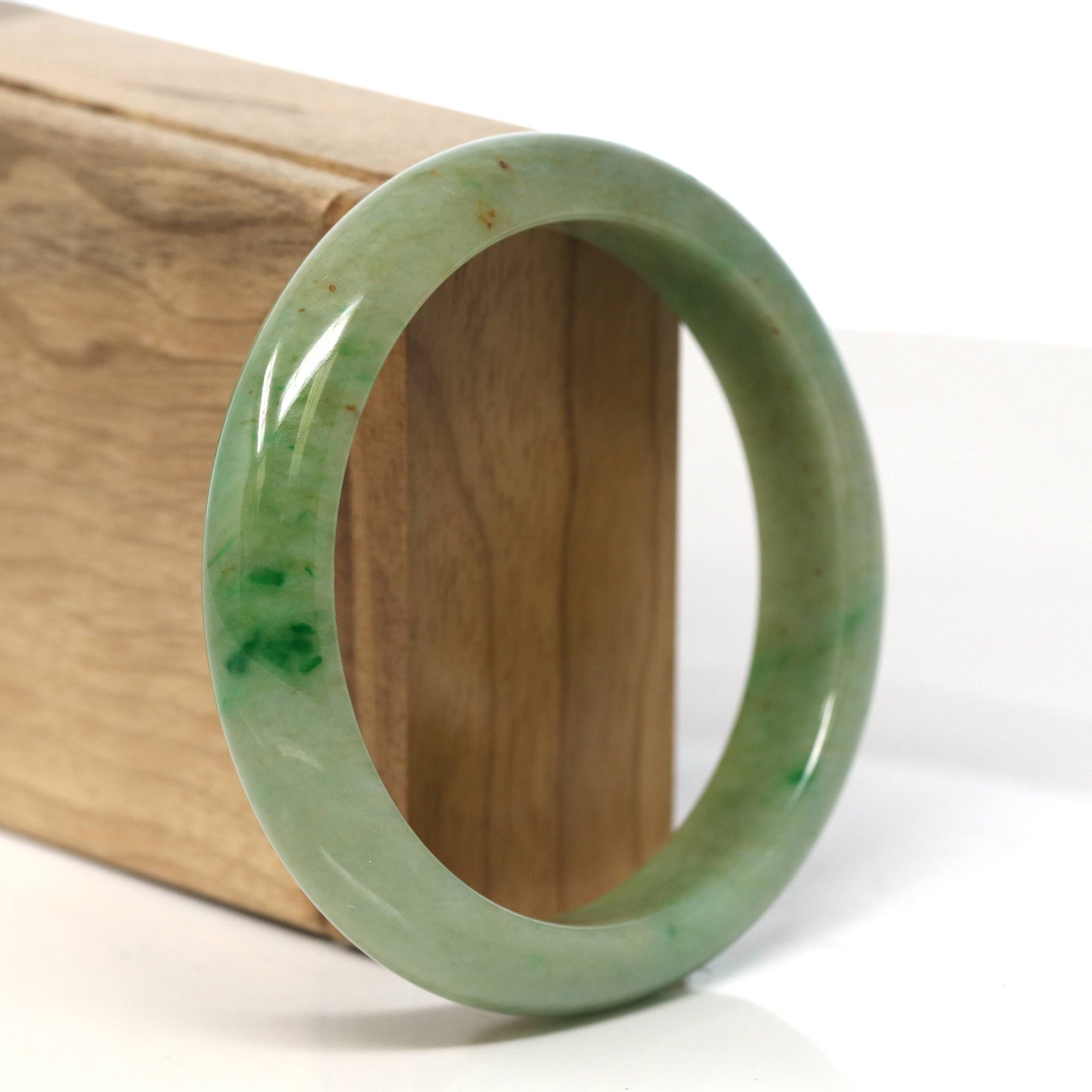 Baikalla Jewelry Jadeite Jade Bangle Bracelet Genuine Burmese Yellow- Green Jadeite Jade Bangle (58.15 mm) #T477