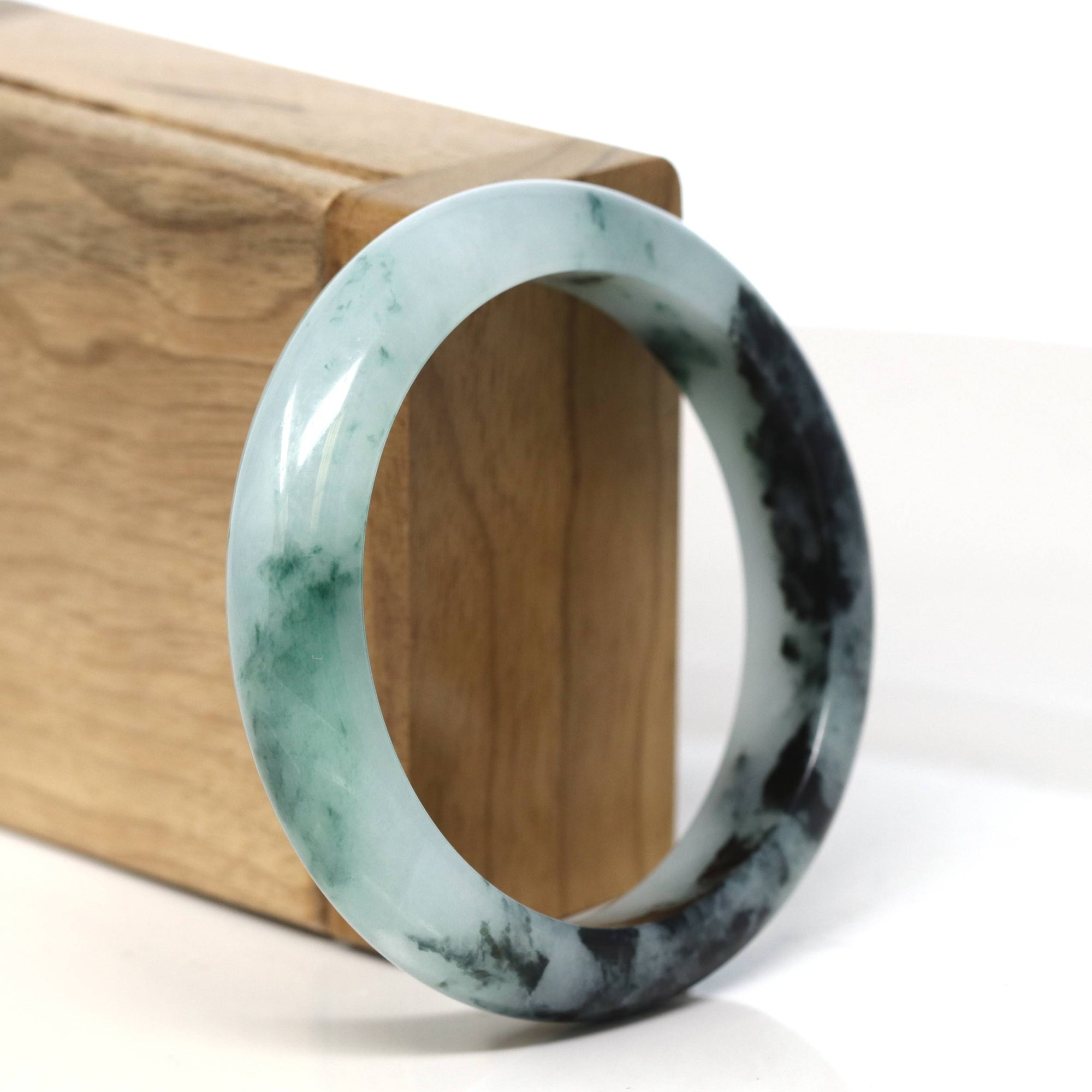 Baikalla Jewelry Jadeite Jade Bangle Bracelet "Classic Princess Half Round" Blue- Green Jadeite Jade Bangle (55 mm) #T474