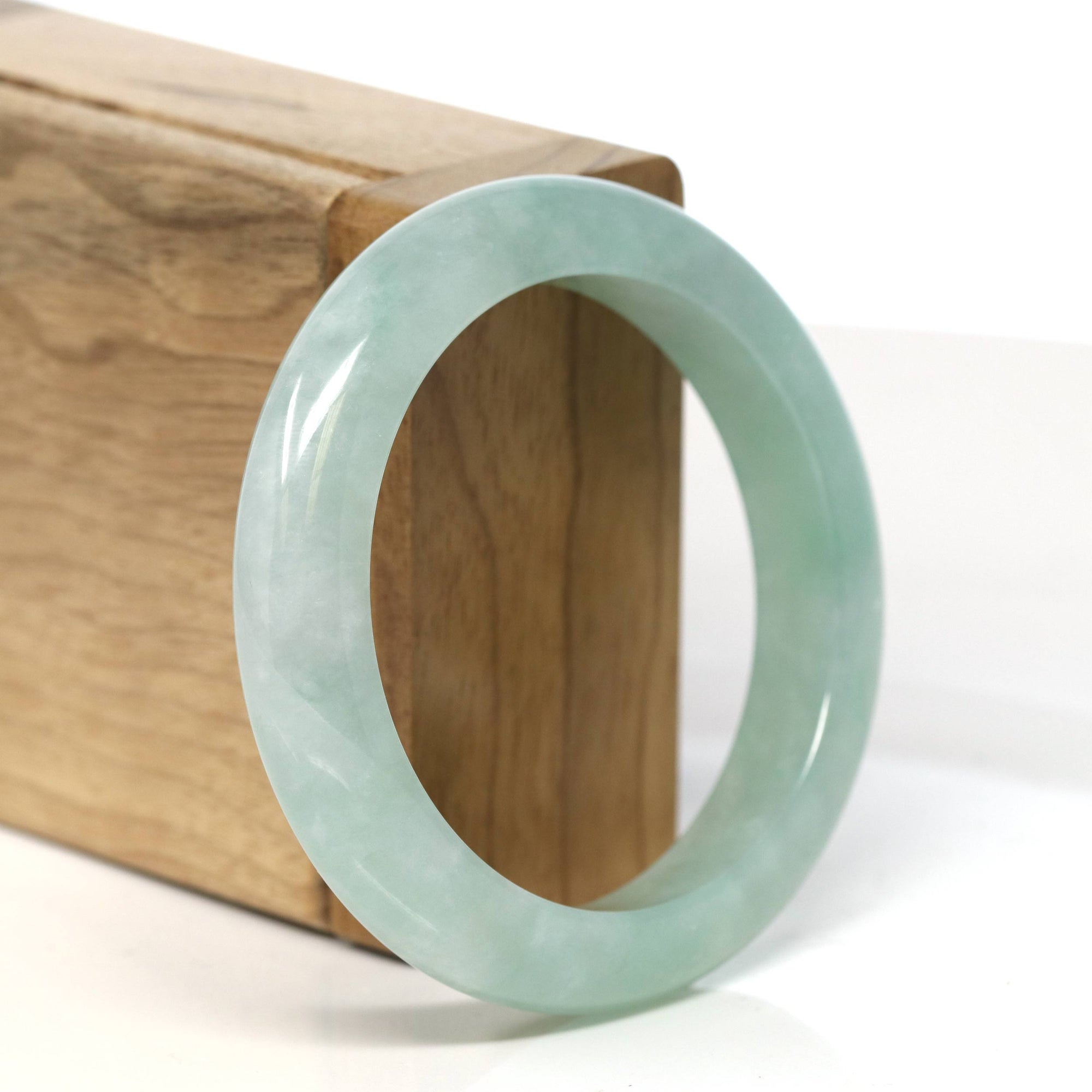 Baikalla Jewelry Jadeite Jade Bangle Bracelet "Classic Princess Half Round" Blue- Green Jadeite Jade Bangle (52.3 mm) #T480