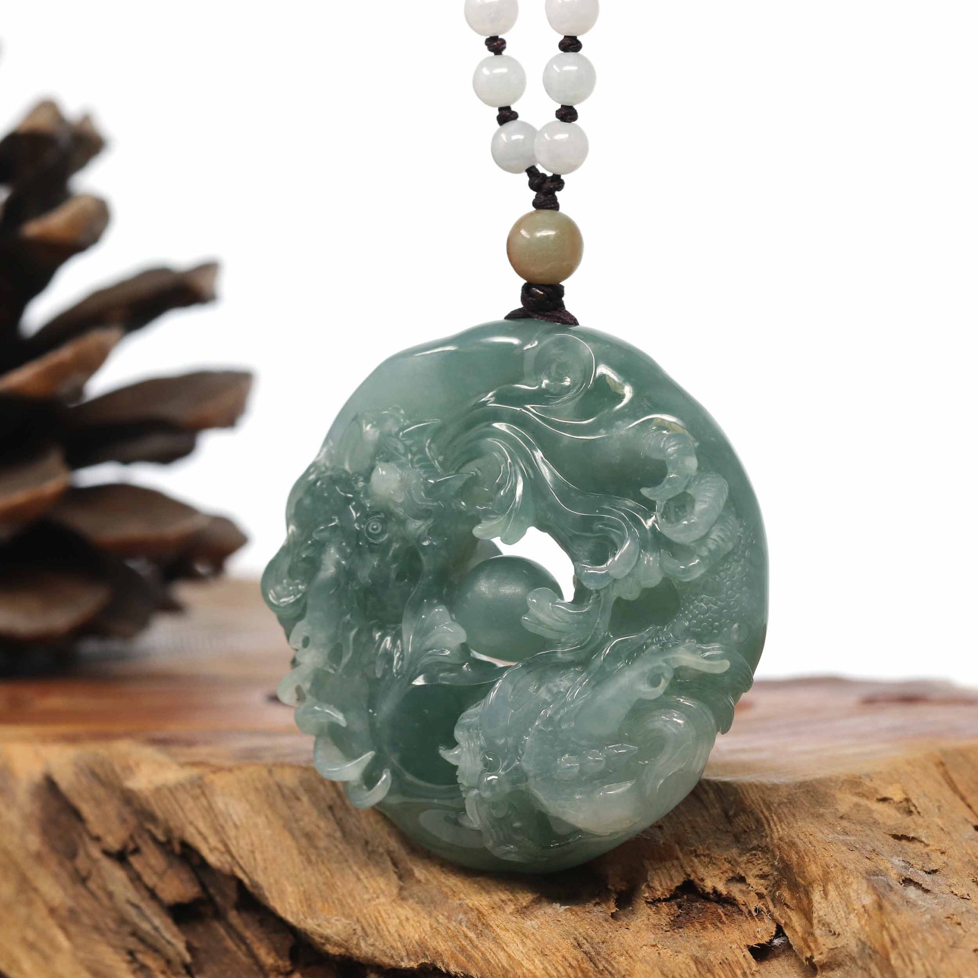 Baikalla Jewelry Jade Carving Necklace Baikalla "Roaring Dragon" Natural Jadeite Jade Blue Green Pendant Necklace For Men, Collectibles