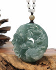 Baikalla Jewelry Jade Carving Necklace Baikalla "Roaring Dragon" Natural Jadeite Jade Blue Green Pendant Necklace For Men, Collectibles