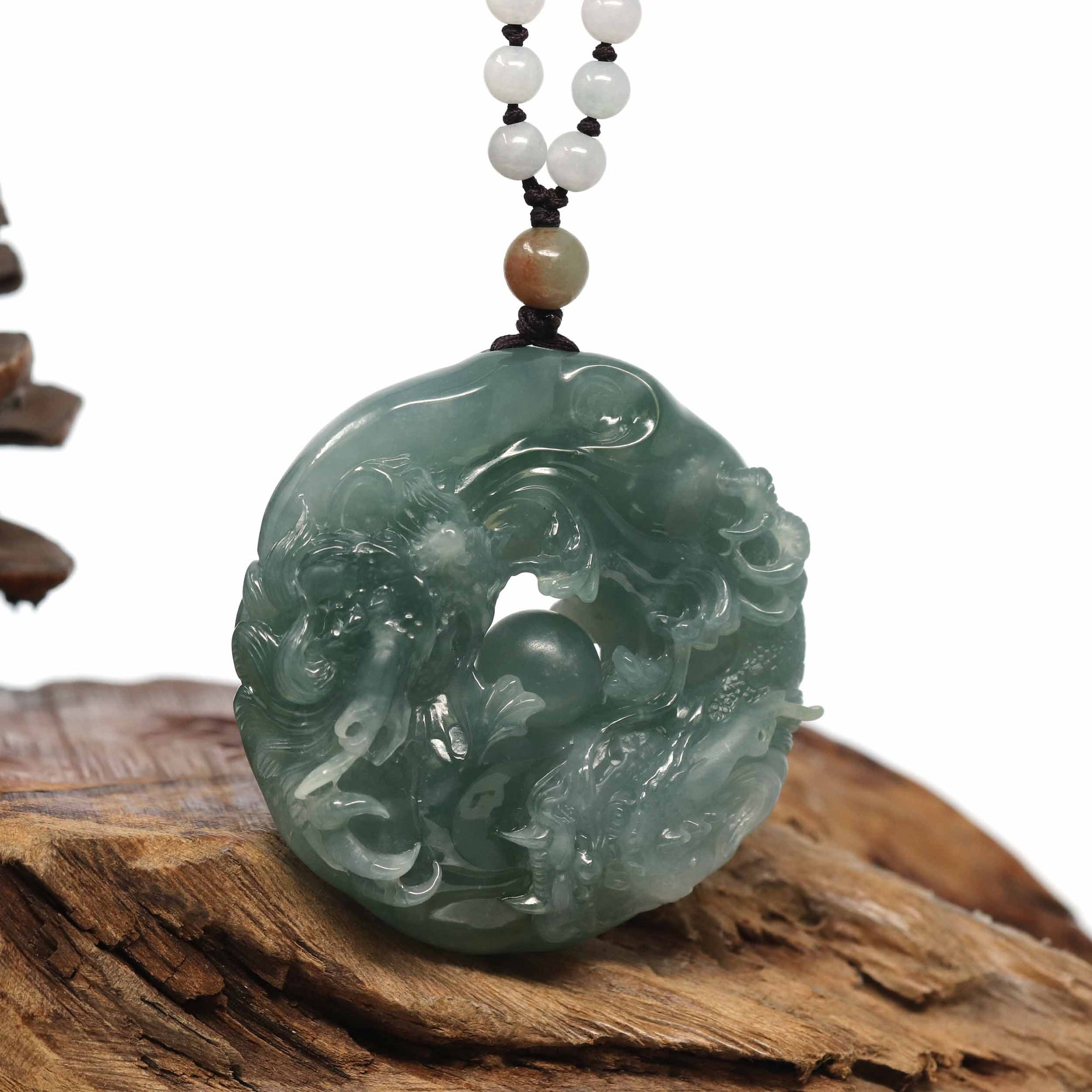 Baikalla Jewelry Jade Carving Necklace Baikalla "Roaring Dragon" Natural Jadeite Jade Blue Green Pendant Necklace For Men, Collectibles