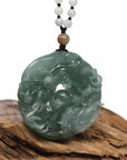 Baikalla Jewelry Jade Carving Necklace Baikalla "Roaring Dragon" Natural Jadeite Jade Blue Green Pendant Necklace For Men, Collectibles