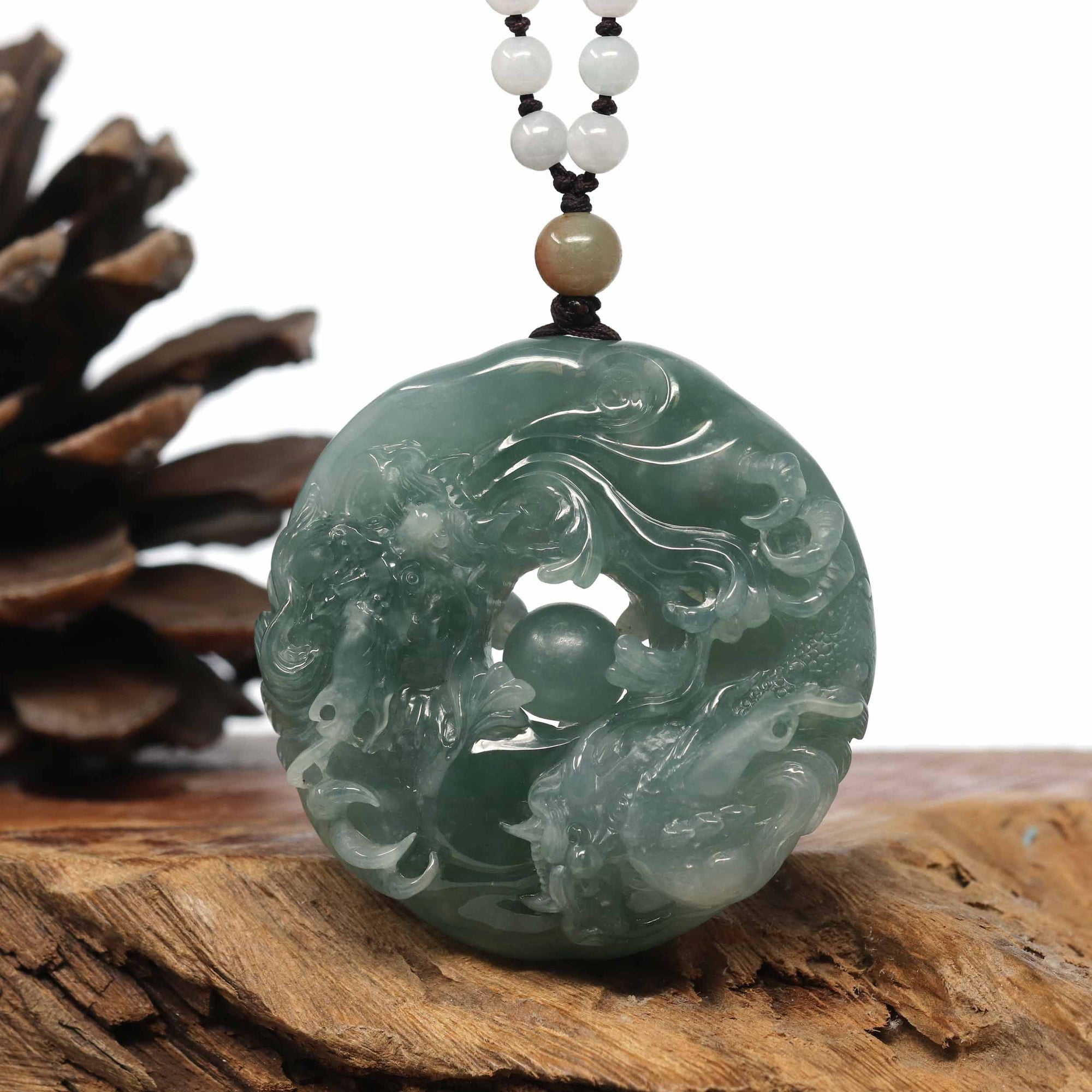 Baikalla Jewelry Jade Carving Necklace Baikalla "Roaring Dragon" Natural Jadeite Jade Blue Green Pendant Necklace For Men, Collectibles