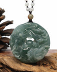 Baikalla Jewelry Jade Carving Necklace Baikalla "Roaring Dragon" Natural Jadeite Jade Blue Green Pendant Necklace For Men, Collectibles