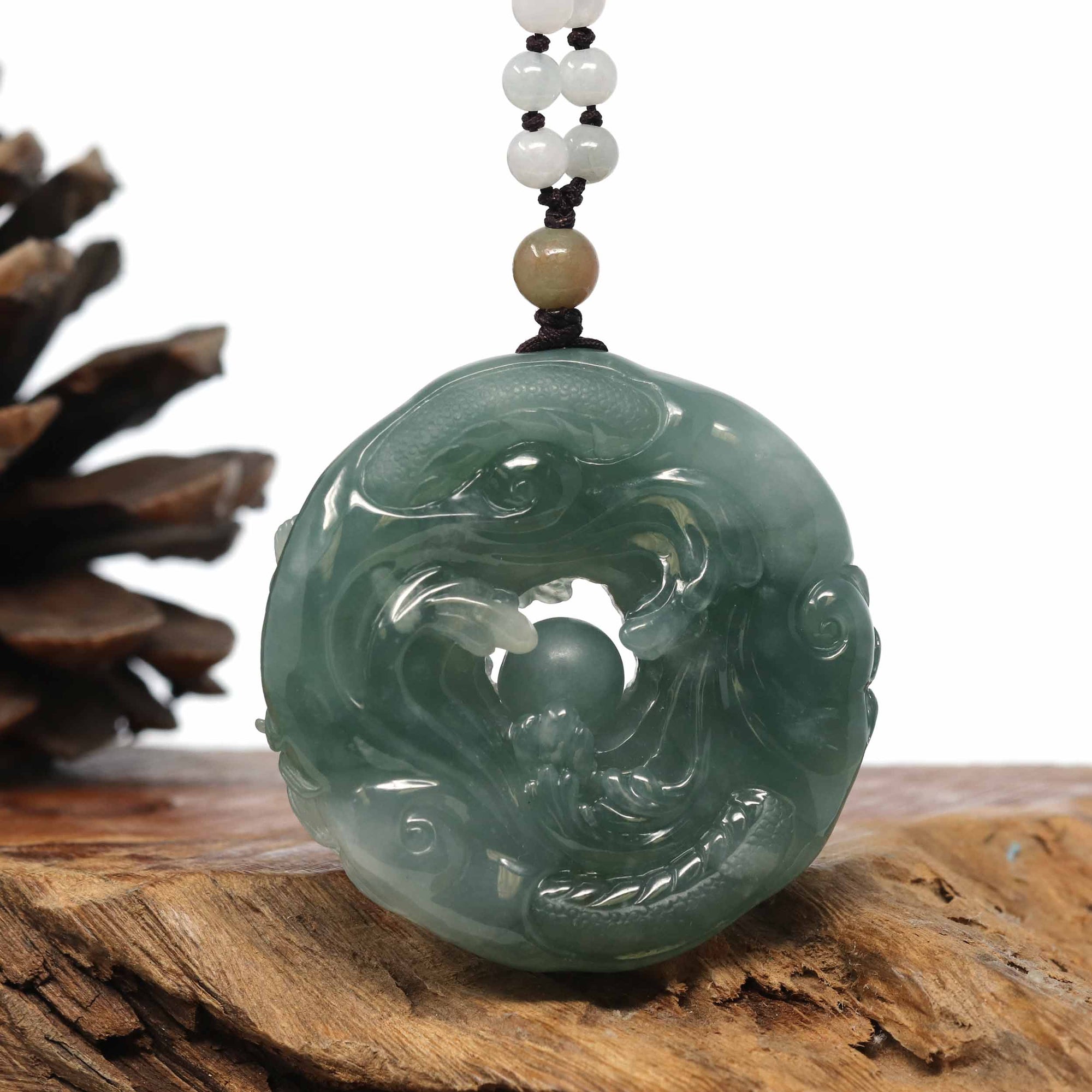 Baikalla Jewelry Jade Carving Necklace Baikalla "Roaring Dragon" Natural Jadeite Jade Blue Green Pendant Necklace For Men, Collectibles