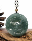 Baikalla Jewelry Jade Carving Necklace Baikalla "Roaring Dragon" Natural Jadeite Jade Blue Green Pendant Necklace For Men, Collectibles