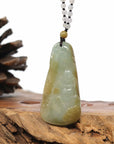 Baikalla Jewelry Gold Jadeite Jade Pendant Necklace Natural Burmese Jadeite Jade Happy Buddha