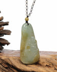 Baikalla Jewelry Gold Jadeite Jade Pendant Necklace Natural Burmese Jadeite Jade Happy Buddha