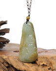 Baikalla Jewelry Gold Jadeite Jade Pendant Necklace Natural Burmese Jadeite Jade Happy Buddha