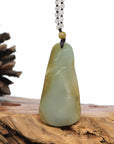 Baikalla Jewelry Gold Jadeite Jade Pendant Necklace Natural Burmese Jadeite Jade Happy Buddha