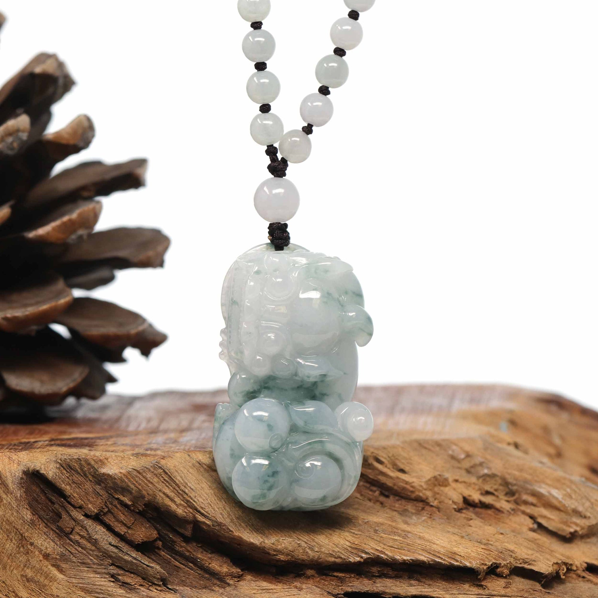 Baikalla Jewelry genuine jadeite carving Baikalla™ Pi Xiu Genuine Burmese Blue Green Jadeite Jade PiXiu Pendant Necklace (FengShui Lucky)