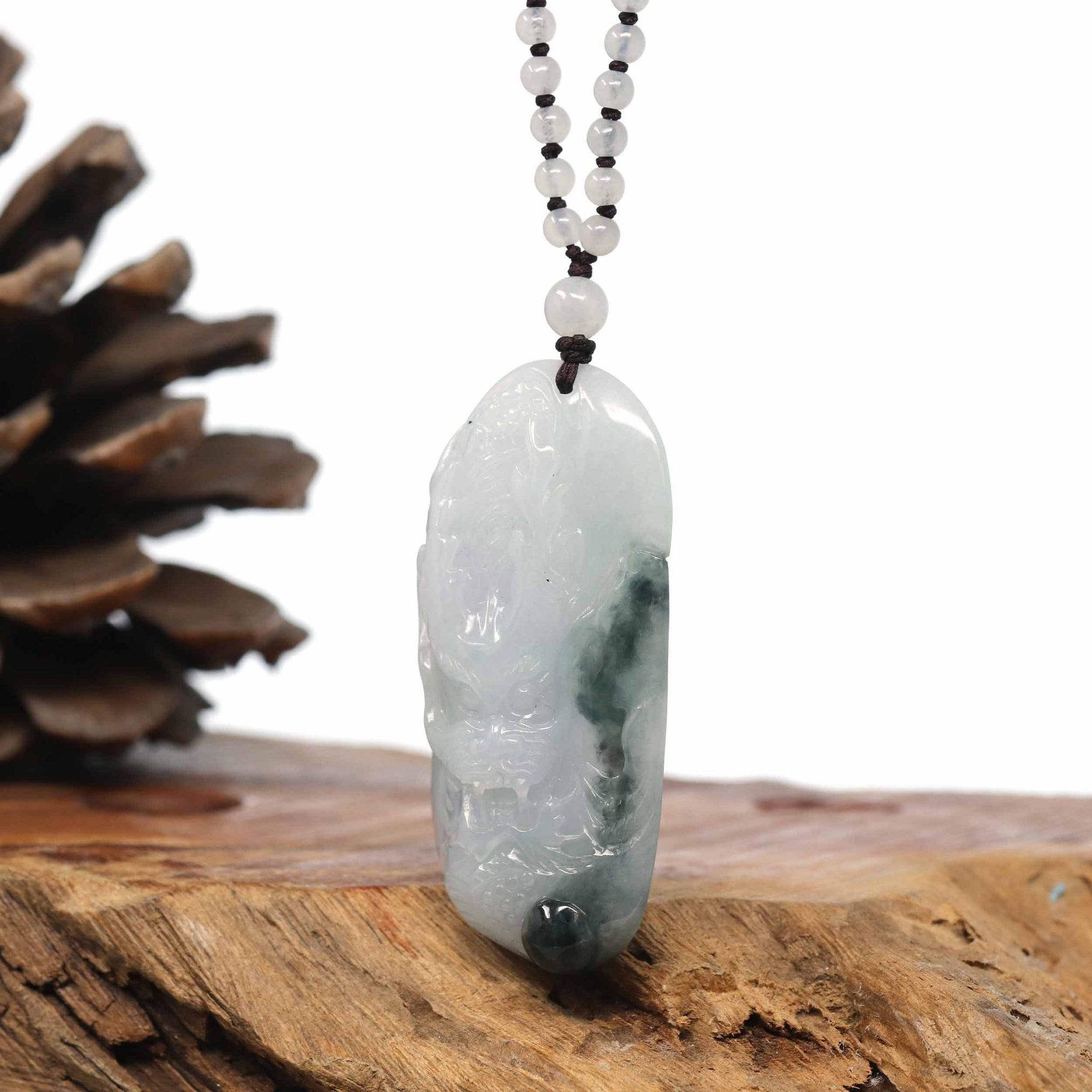 Baikalla Jewelry Jade Carving Necklace Baikalla "Roaring Dragon" Natural Jadeite Jade Blue Green Pendant Necklace For Men