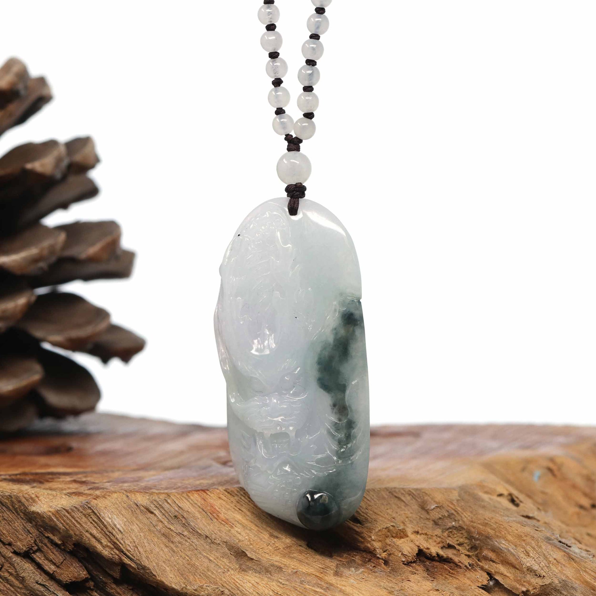 Baikalla Jewelry Jade Carving Necklace Baikalla "Roaring Dragon" Natural Jadeite Jade Blue Green Pendant Necklace For Men