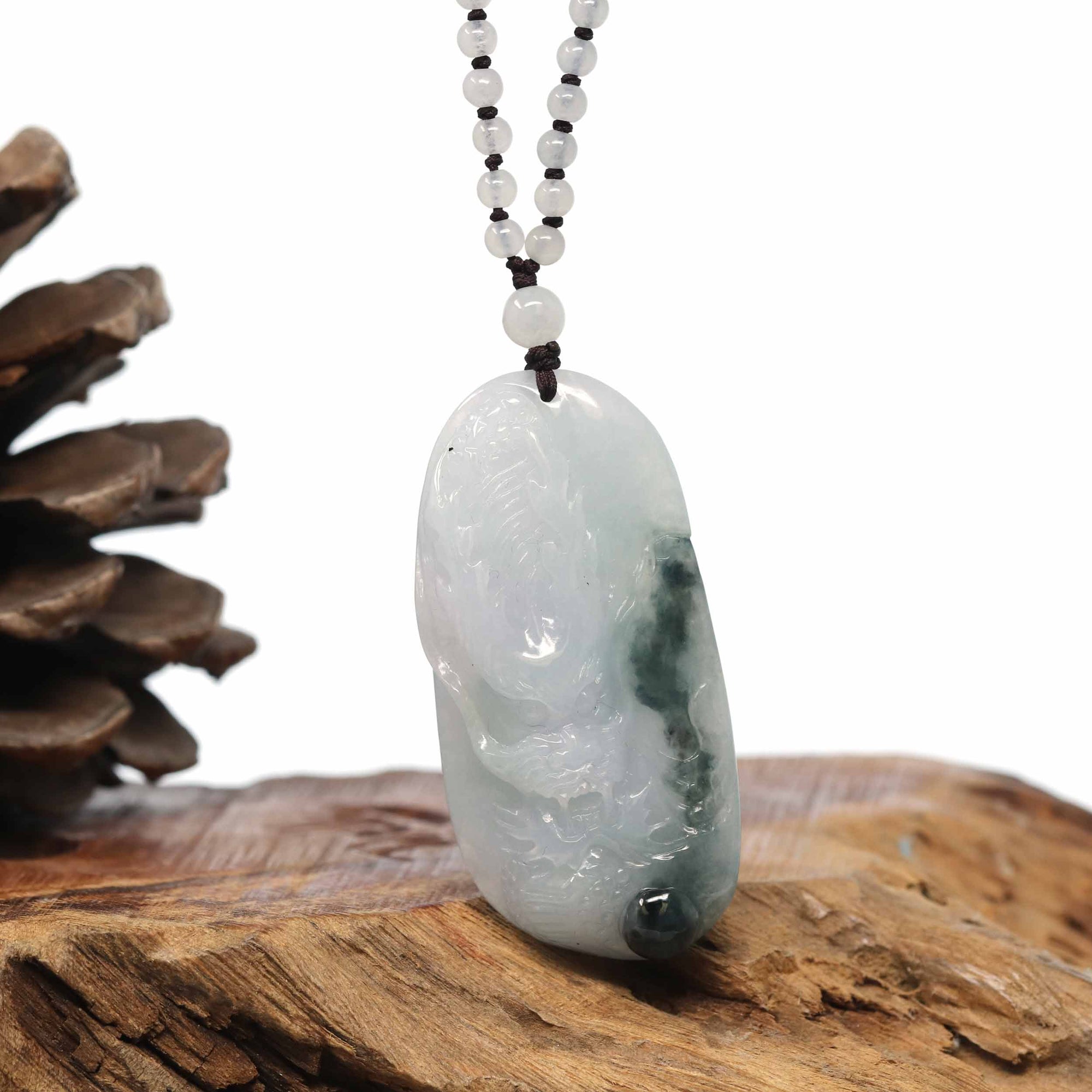 Baikalla Jewelry Jade Carving Necklace Baikalla "Roaring Dragon" Natural Jadeite Jade Blue Green Pendant Necklace For Men