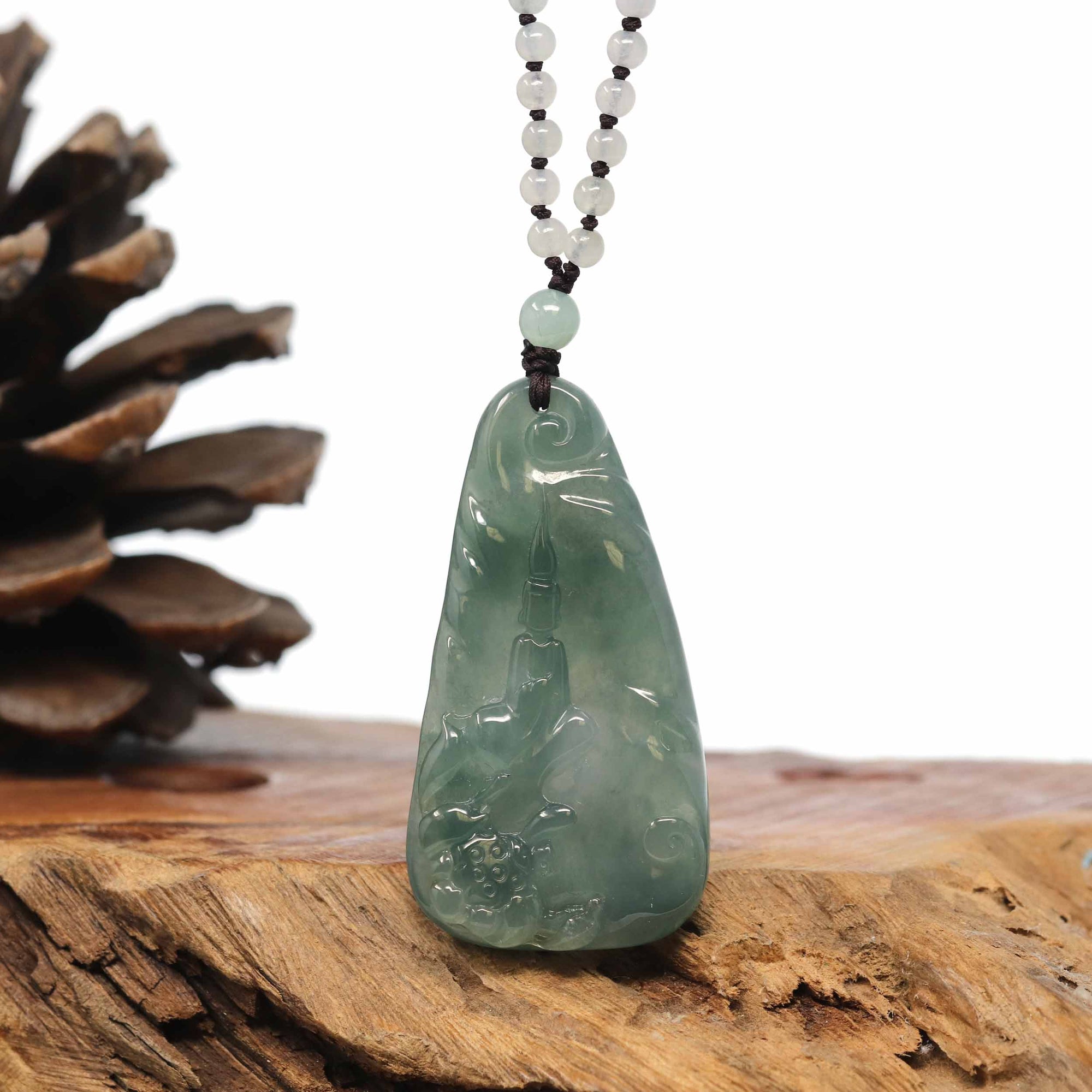 Baikalla Jewelry Jade Guanyin Pendant Necklace Baikalla "Goddess of Compassion" Genuine Burmese Jadeite Jade Guanyin Necklace