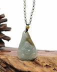 Baikalla Jewelry Gold Jadeite Jade Pendant Necklace Natural Burmese Jadeite Jade Happy Buddha