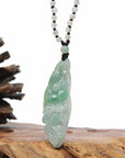 Baikalla Jewelry Jade Carving Necklace Baikalla "Roaring Dragon" Natural Jadeite Jade Green Pendant Necklace For Men