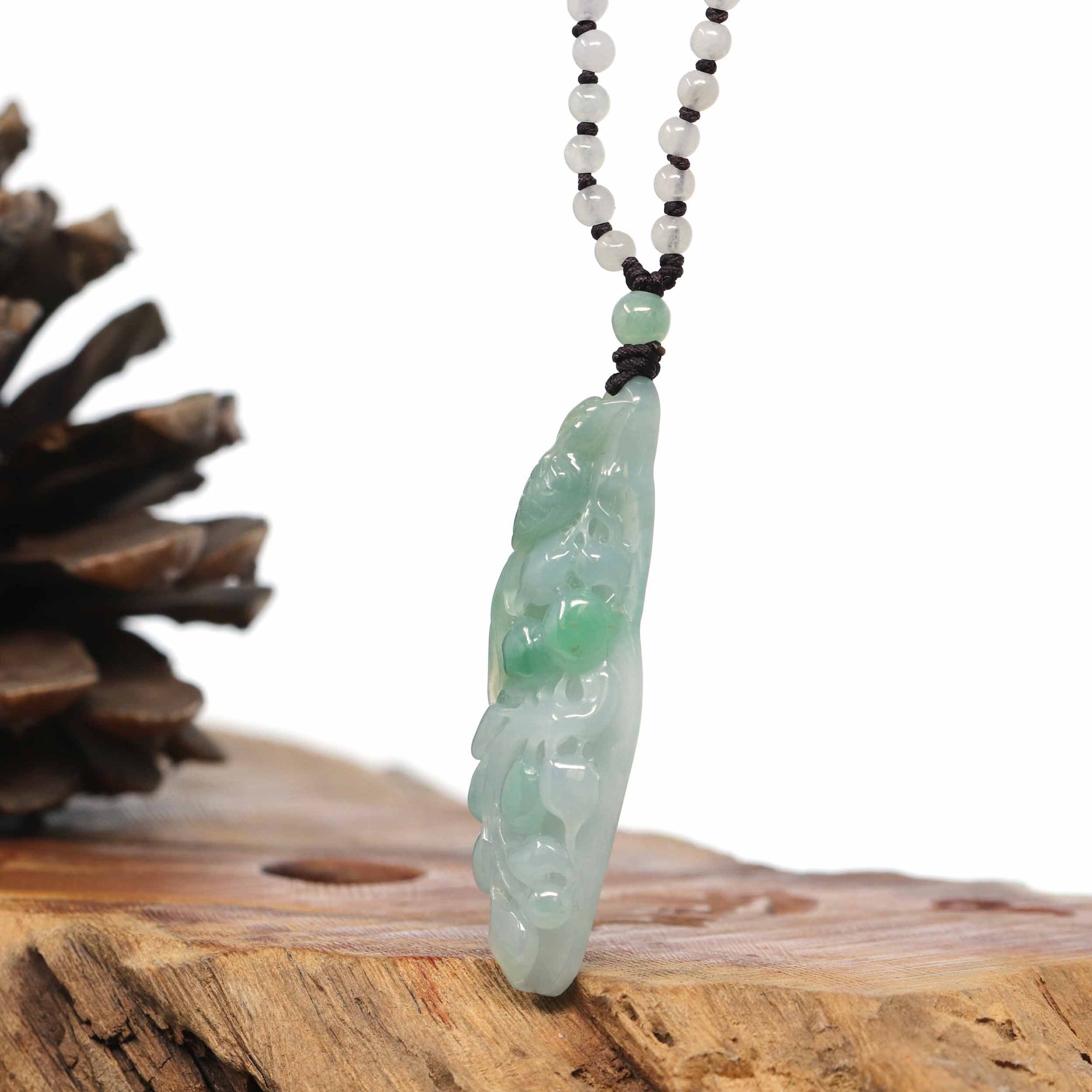 Baikalla Jewelry Jade Carving Necklace Baikalla "Roaring Dragon" Natural Jadeite Jade Green Pendant Necklace For Men