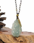 Baikalla Jewelry genuine jadeite carving Baikalla™ Genuine Burmese Oil Green Jadeite Jade Nine Tailed Fox Pendant Necklace