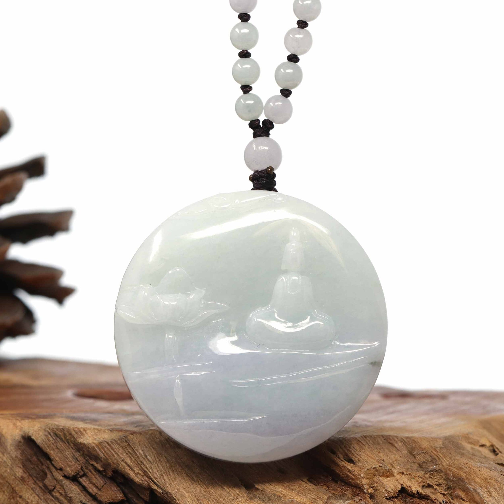 Baikalla Jewelry Jade Guanyin Pendant Necklace Baikalla "Goddess of Compassion" Genuine Burmese Jadeite Jade Guanyin Necklace