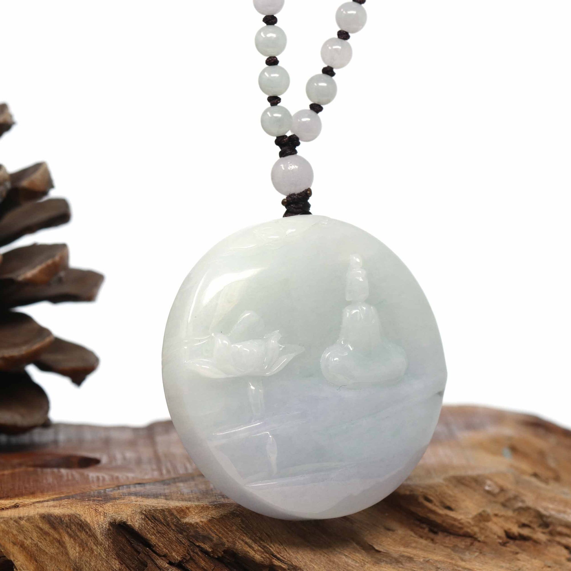 Baikalla Jewelry Jade Guanyin Pendant Necklace Baikalla "Goddess of Compassion" Genuine Burmese Jadeite Jade Guanyin Necklace