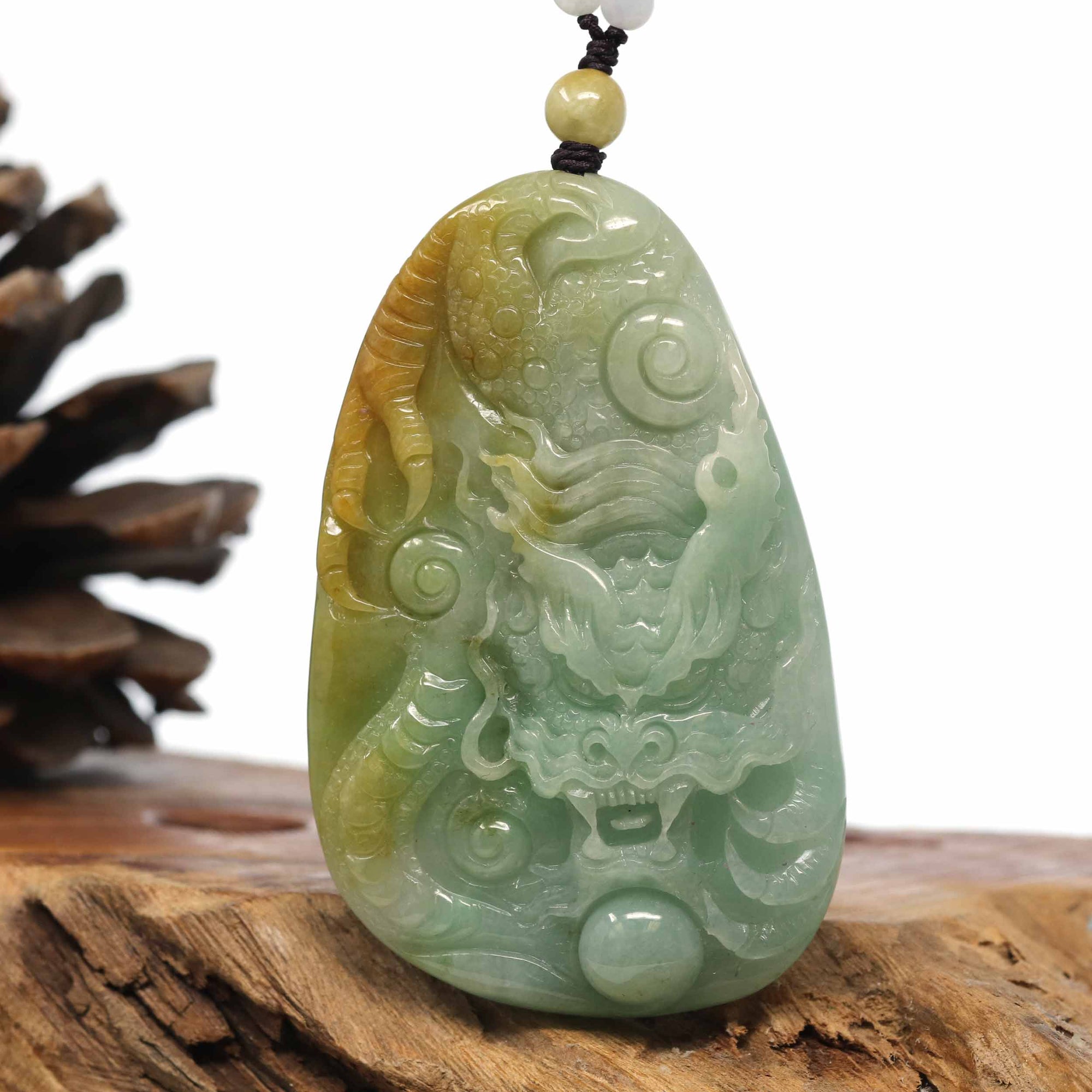 Baikalla Jewelry Jade Carving Necklace Baikalla "Roaring Dragon" Natural Jadeite Jade Blue Green Pendant Necklace For Men, Collectibles