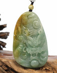 Baikalla Jewelry Jade Carving Necklace Baikalla "Roaring Dragon" Natural Jadeite Jade Blue Green Pendant Necklace For Men, Collectibles