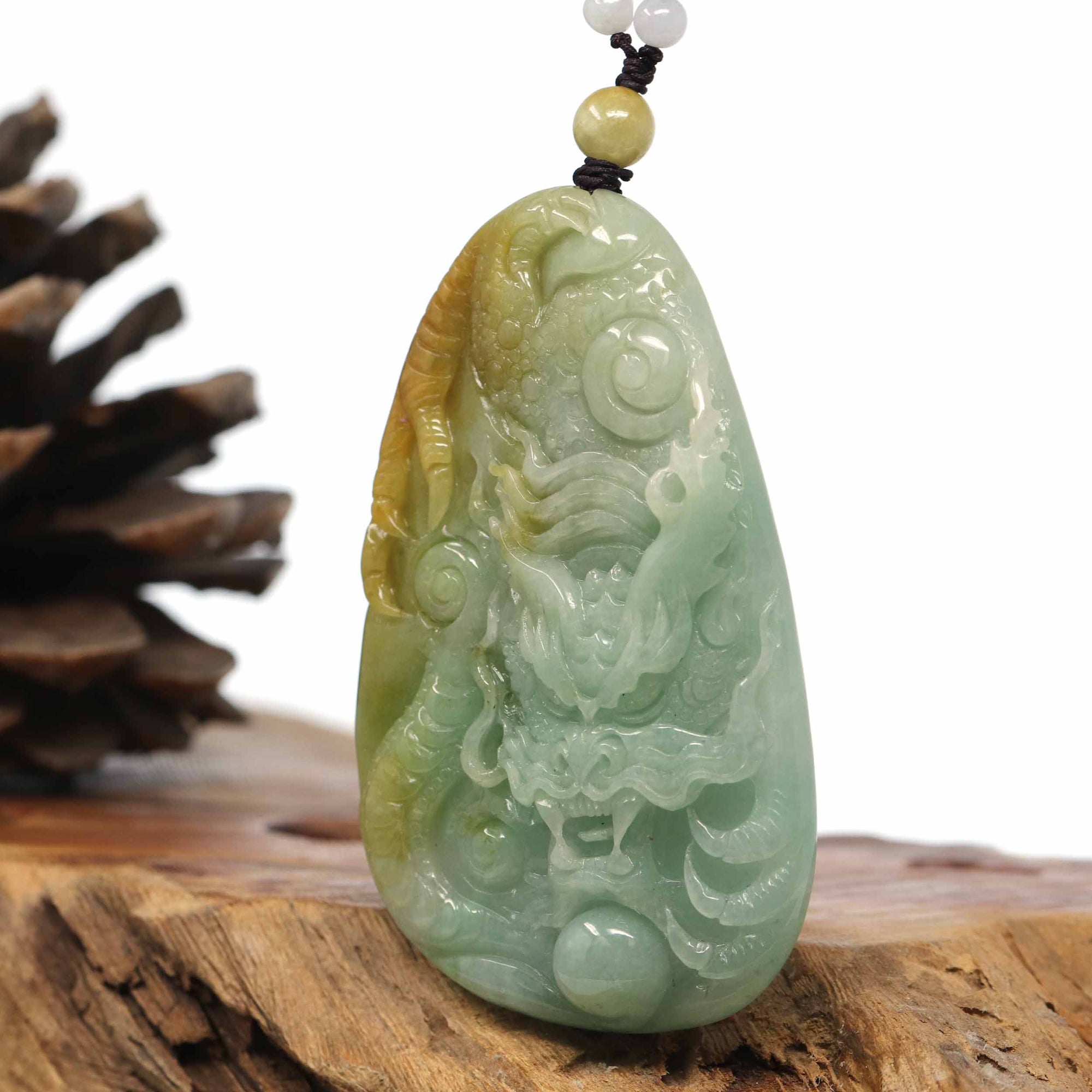 Baikalla Jewelry Jade Carving Necklace Baikalla "Roaring Dragon" Natural Jadeite Jade Blue Green Pendant Necklace For Men, Collectibles