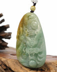 Baikalla Jewelry Jade Carving Necklace Baikalla "Roaring Dragon" Natural Jadeite Jade Blue Green Pendant Necklace For Men, Collectibles