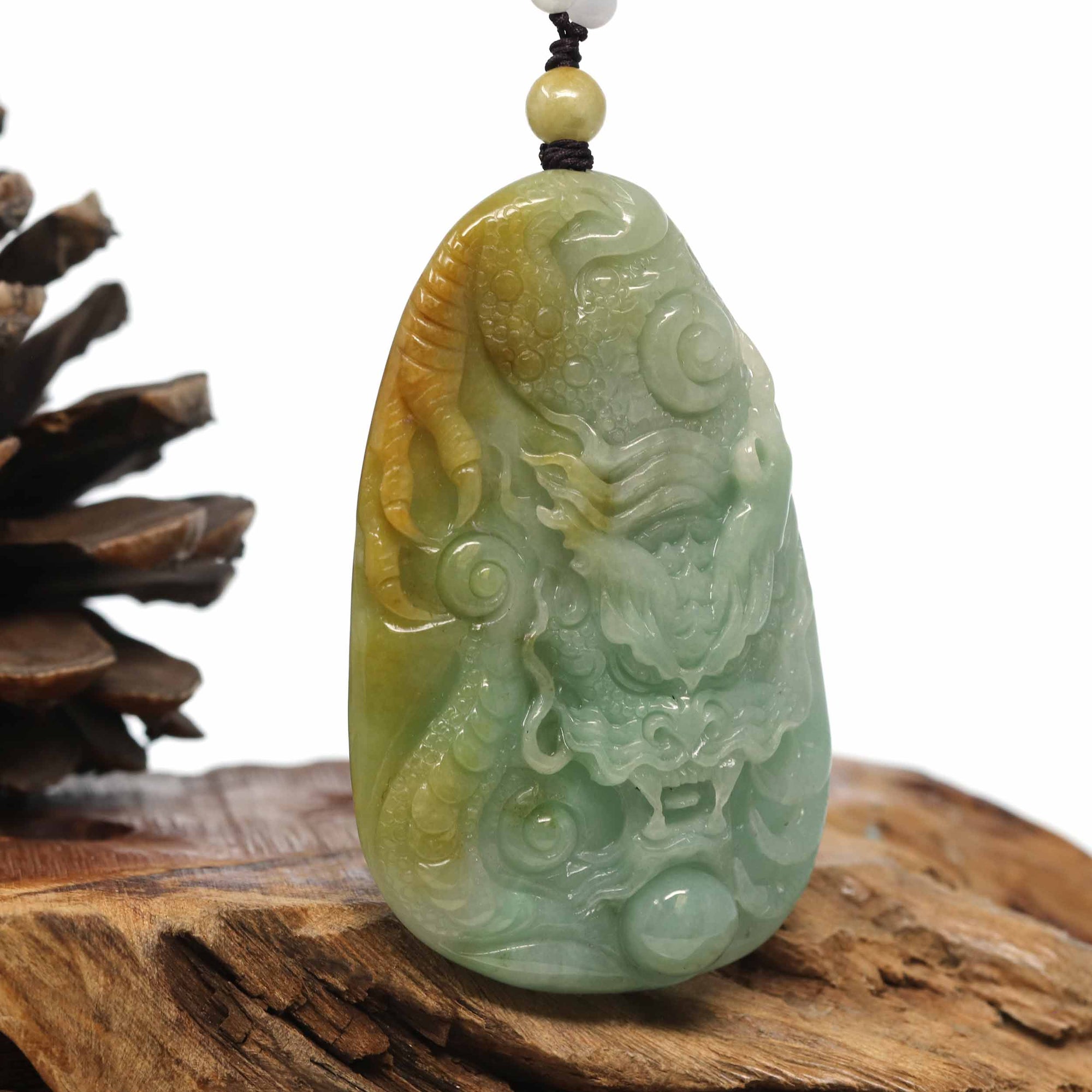 Baikalla Jewelry Jade Carving Necklace Baikalla "Roaring Dragon" Natural Jadeite Jade Blue Green Pendant Necklace For Men, Collectibles