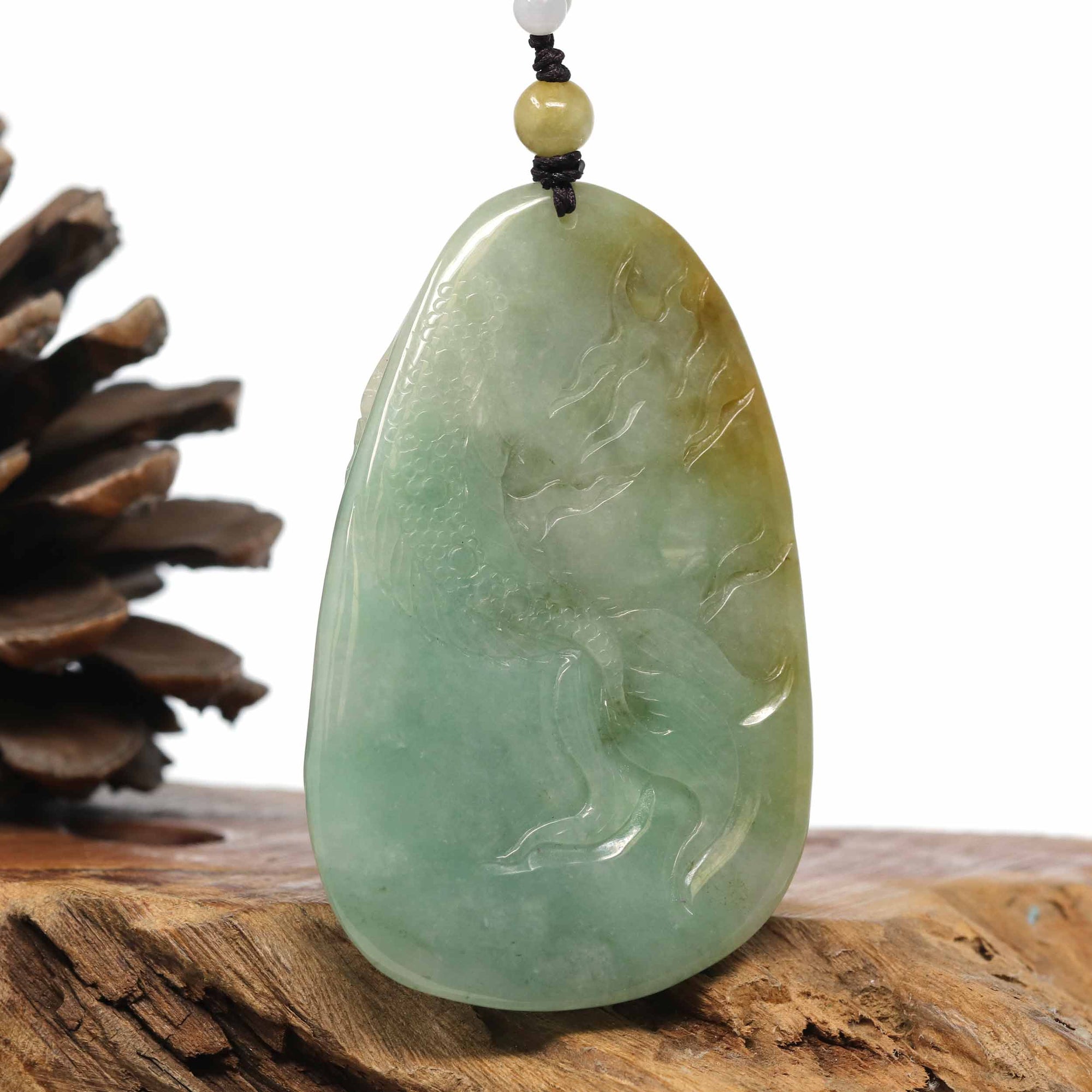 Baikalla Jewelry Jade Carving Necklace Baikalla "Roaring Dragon" Natural Jadeite Jade Blue Green Pendant Necklace For Men, Collectibles