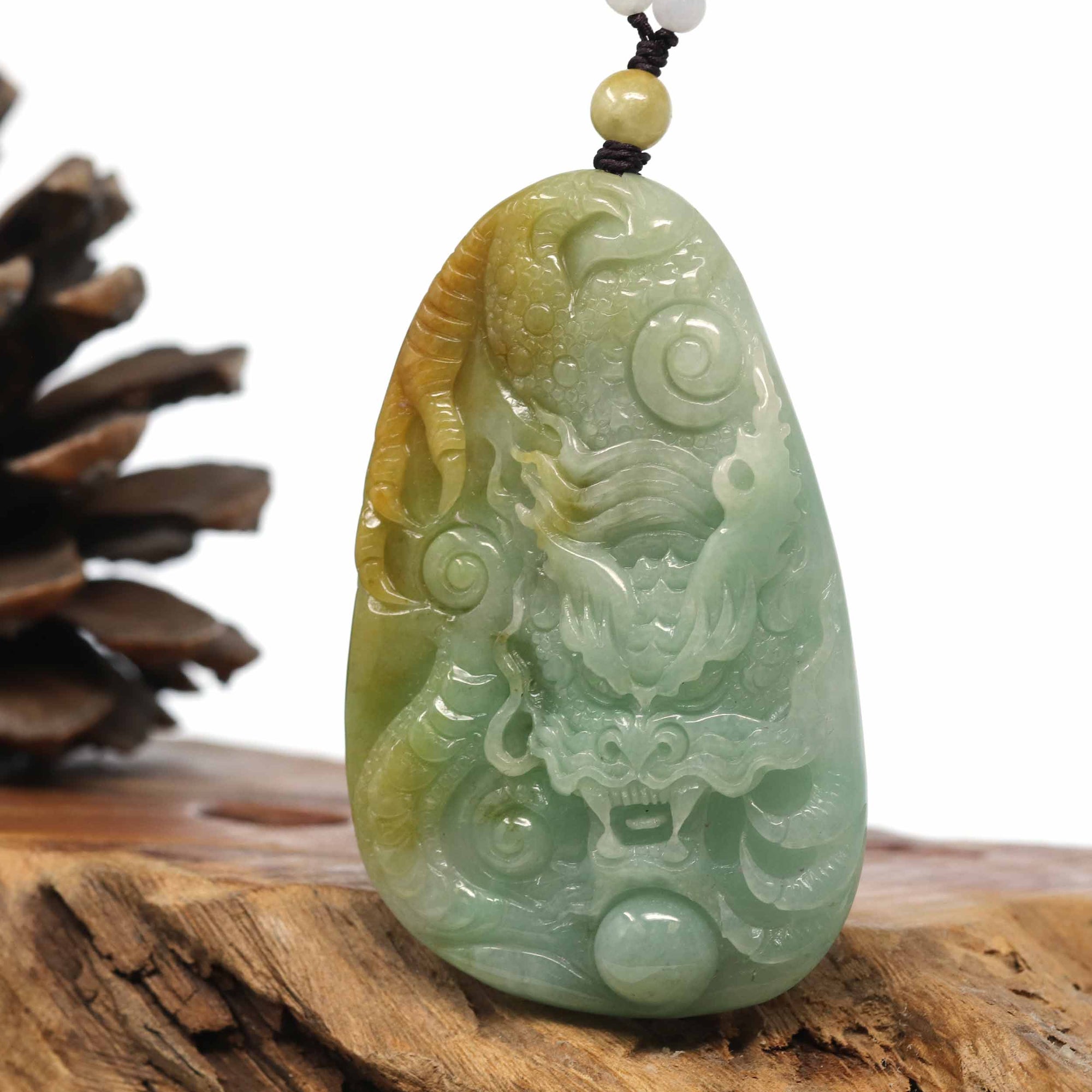 Baikalla Jewelry Jade Carving Necklace Baikalla "Roaring Dragon" Natural Jadeite Jade Blue Green Pendant Necklace For Men, Collectibles