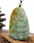 Baikalla Jewelry Jade Carving Necklace Baikalla "Roaring Dragon" Natural Jadeite Jade Blue Green Pendant Necklace For Men, Collectibles