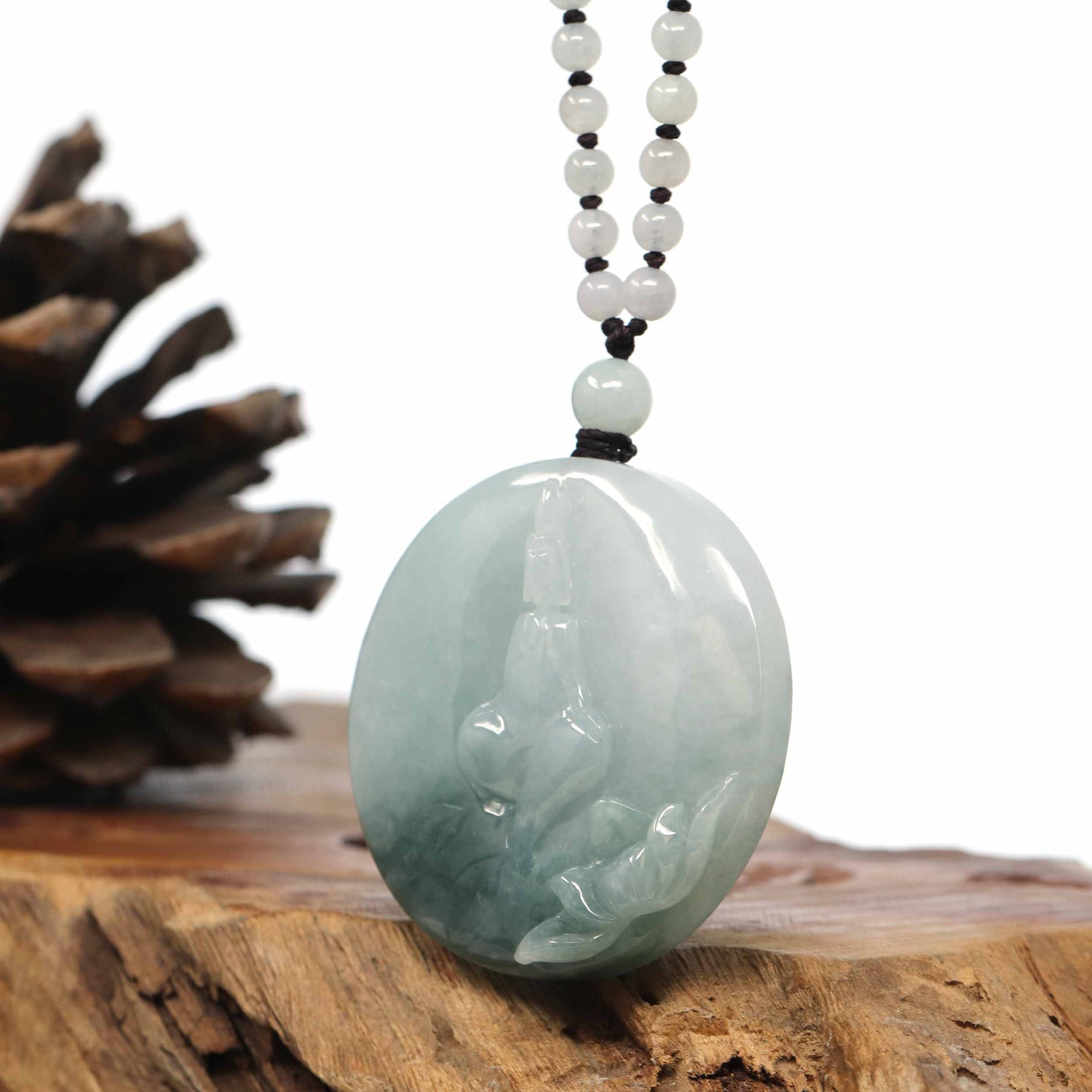 Baikalla Jewelry Jade Guanyin Pendant Necklace Baikalla "Goddess of Compassion" Genuine Burmese Jadeite Jade Guanyin Necklace