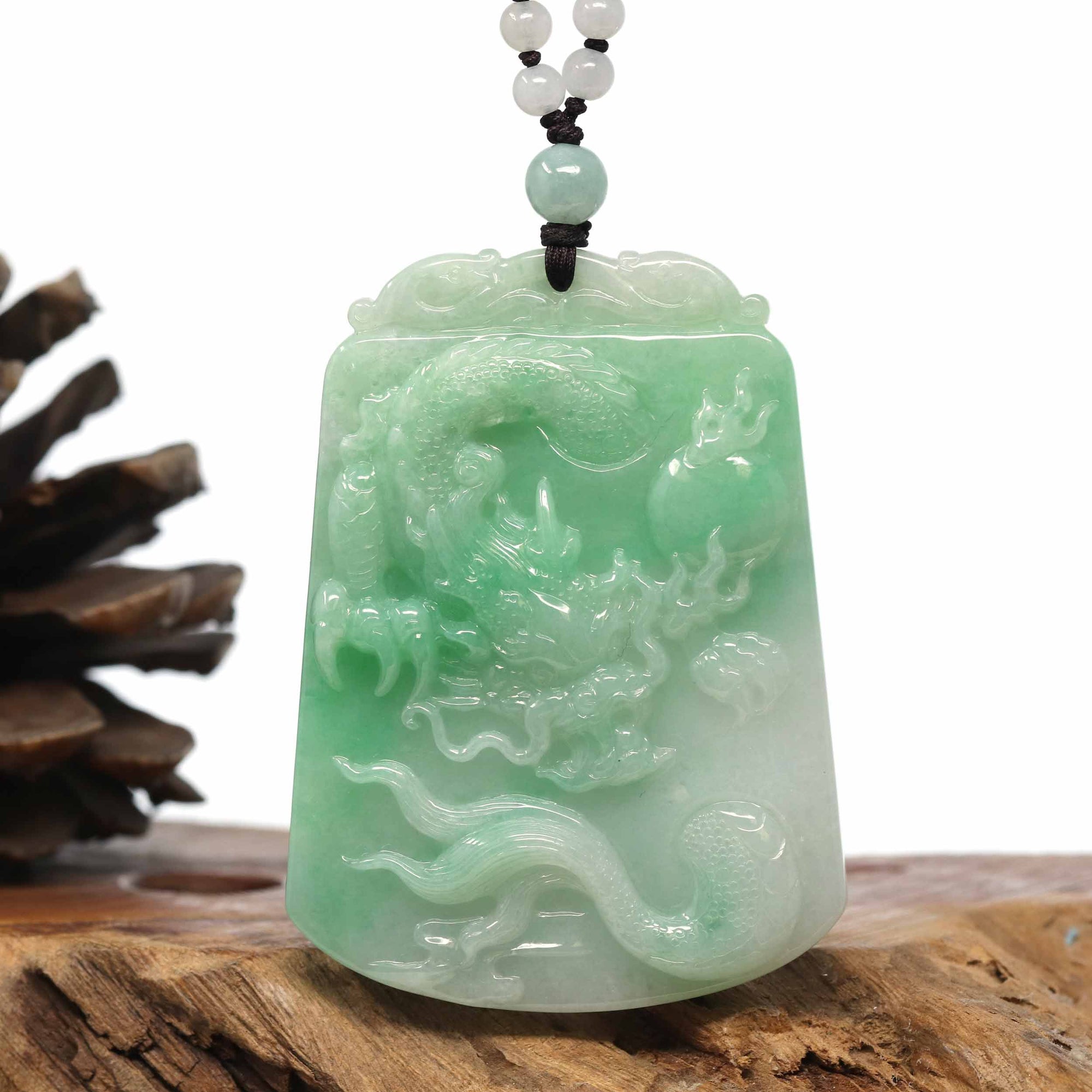 Baikalla Jewelry Jade Carving Necklace Baikalla "Roaring Dragon" Natural Jadeite Jade Green Pendant Necklace For Men, Collectibles