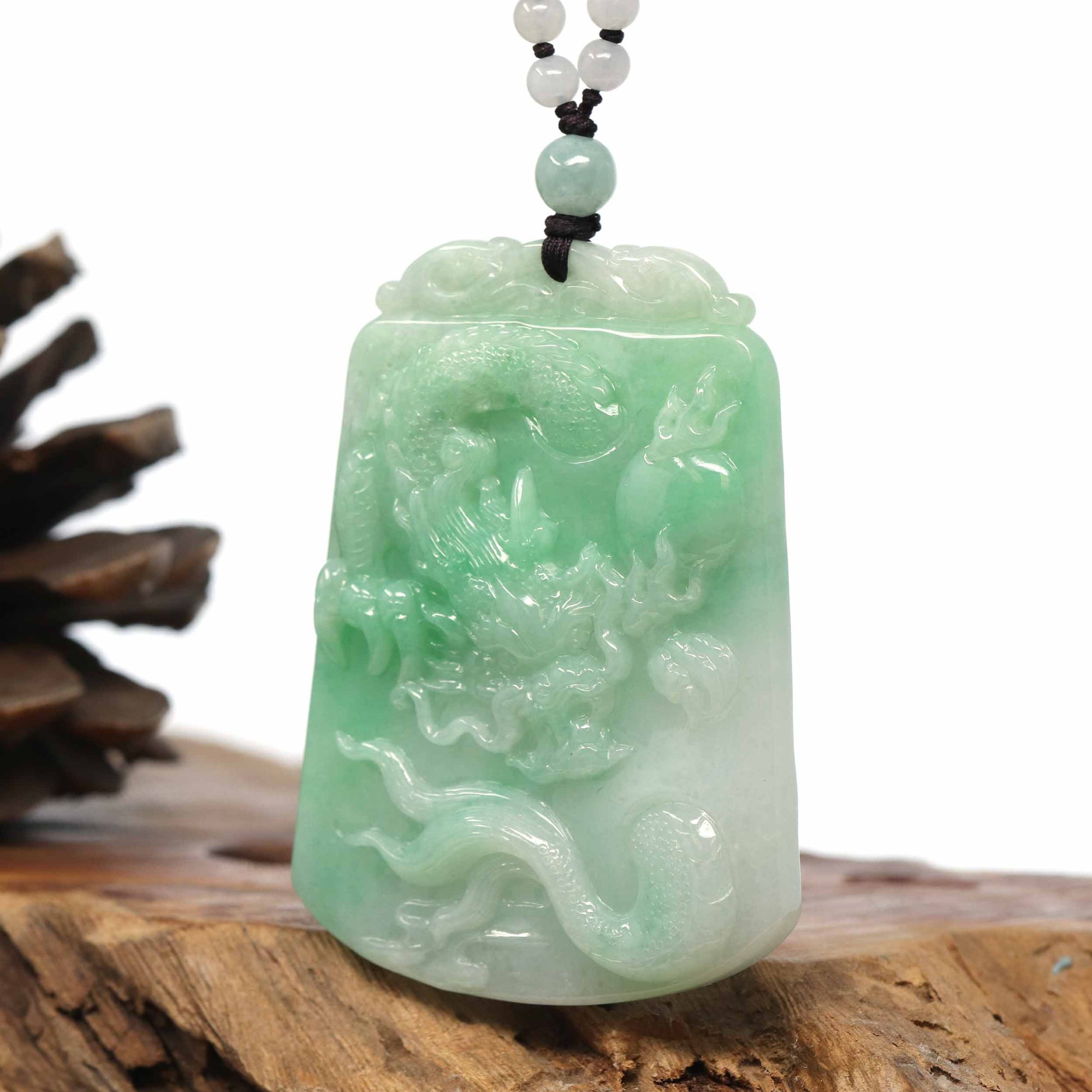 Baikalla Jewelry Jade Carving Necklace Baikalla "Roaring Dragon" Natural Jadeite Jade Green Pendant Necklace For Men, Collectibles