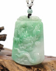 Baikalla Jewelry Jade Carving Necklace Baikalla "Roaring Dragon" Natural Jadeite Jade Green Pendant Necklace For Men, Collectibles