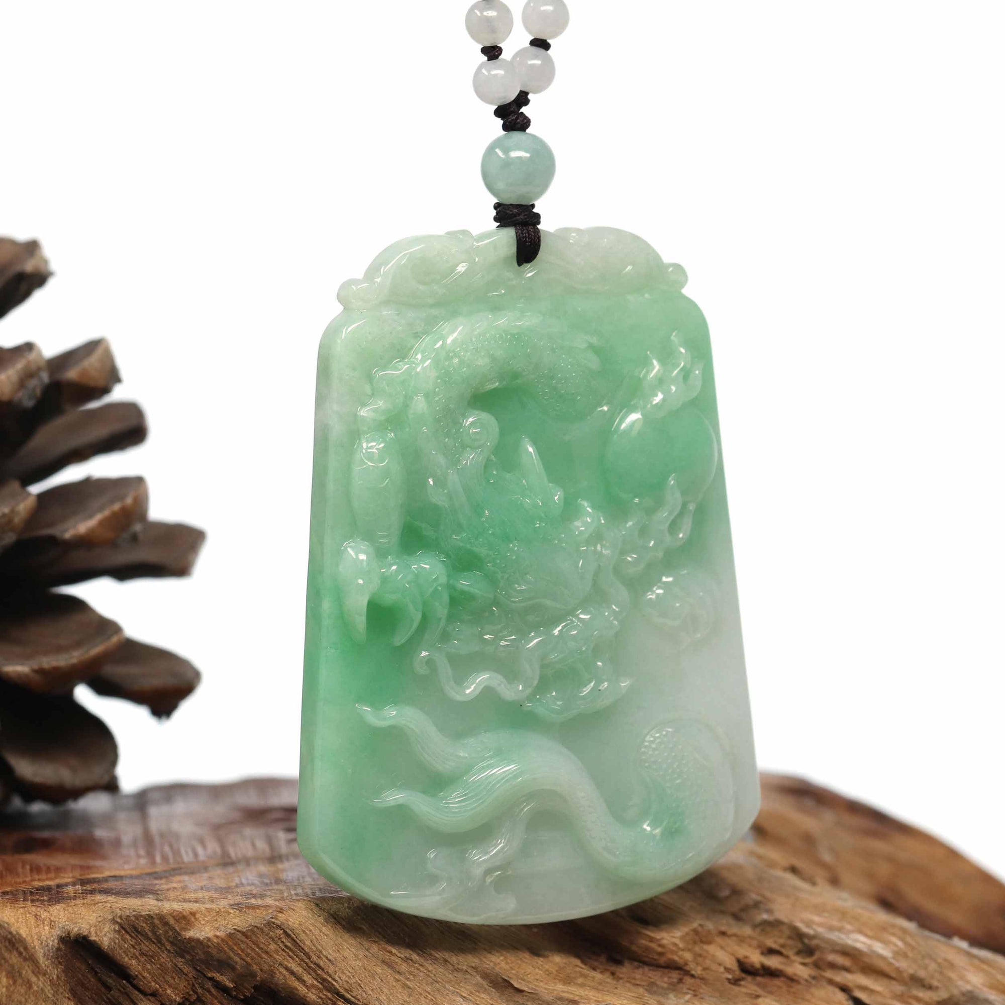 Baikalla Jewelry Jade Carving Necklace Baikalla "Roaring Dragon" Natural Jadeite Jade Green Pendant Necklace For Men, Collectibles