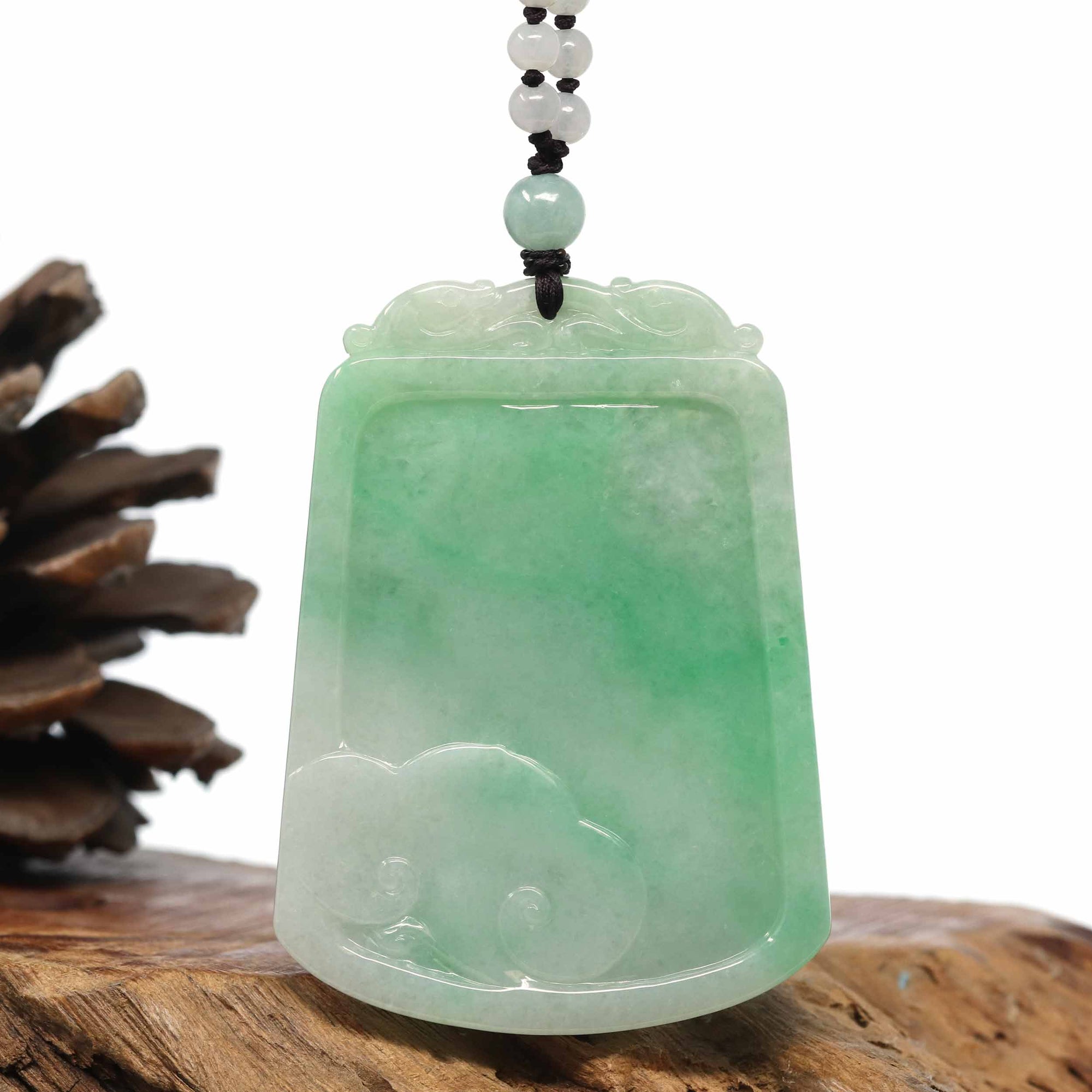 Baikalla Jewelry Jade Carving Necklace Baikalla "Roaring Dragon" Natural Jadeite Jade Green Pendant Necklace For Men, Collectibles