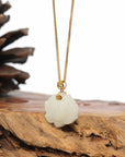 Baikalla Jewelry Gold Jade Pendant Genuine White Nephrite Jade Lotus Pendant Necklace With 18k Gold Bail