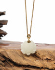 Baikalla Jewelry Gold Jade Pendant Genuine White Nephrite Jade Lotus Pendant Necklace With 18k Gold Bail