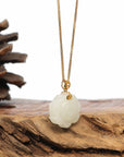 Baikalla Jewelry Gold Jade Pendant Genuine White Nephrite Jade Lotus Pendant Necklace With 18k Gold Bail