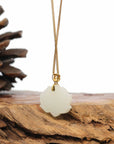 Baikalla Jewelry Gold Jade Pendant Genuine White Nephrite Jade Lotus Pendant Necklace With 18k Gold Bail